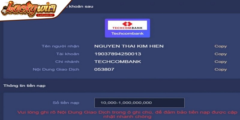 Nạp tiền Luckywin nhanh chóng, đơn giản với vài bước thao tác